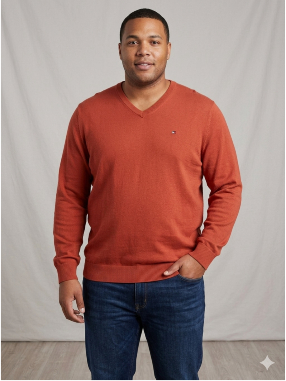 Men's Tommy Hilfiger V-Neck Sweater XXL Burnt Orange 1977